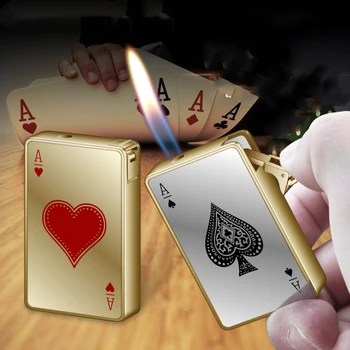 

Creative Jet Torch Turbo Lighter Counterfeit Light Playing Cards Butane Windproof Metal LED Lighter Metal Funny Toys For Men