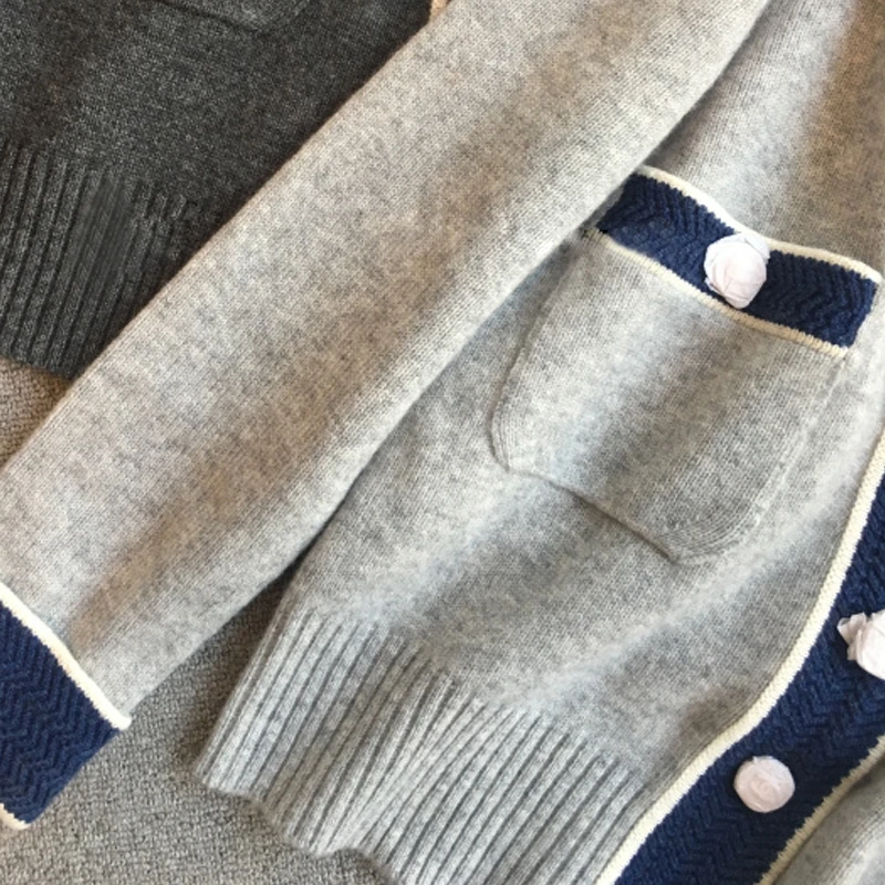 Весенний и осенний кашемировый вязаный кардиган с v-образным вырезом, женский свободный короткий свитер контрастного цвета, куртка, популярный свитер с длинным рукавом