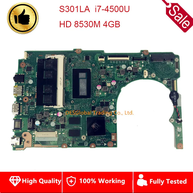 

301L Q301LP S301LP For Asus VivoBook Laptop Motherboard S301LA REV2.0 Mainboard I7-4500U Radeon HD 8530M 4G 100% Test