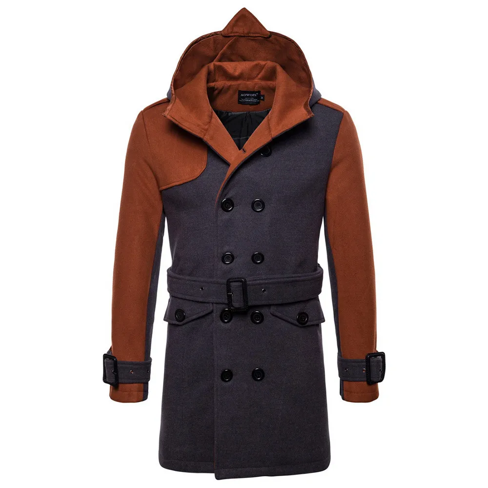 Мужская ветровка, Тренч, куртки, мужская осенне-зимняя куртка, с карманами, с капюшоном, Длинные пуговицы, пальто, верхняя одежда для мужчин
