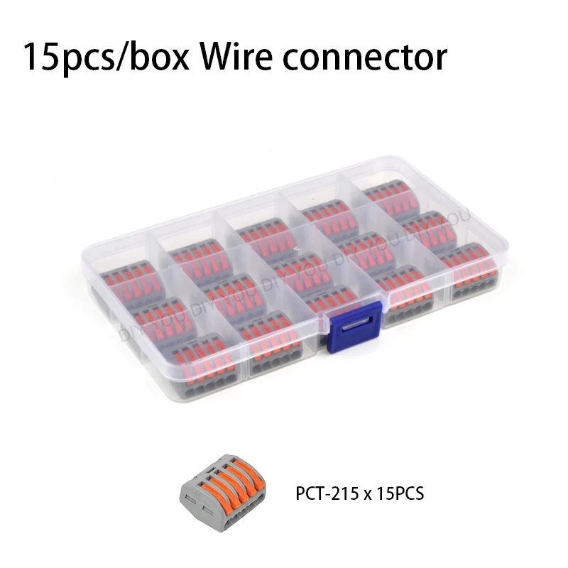 Проводной разъем с коробкой 222-412 Мини Быстрый Универсальный Компактный соединитель проводки штепсельное соединение клеммный блок домашний разъем - Цвет: PCT-215(15PCS)