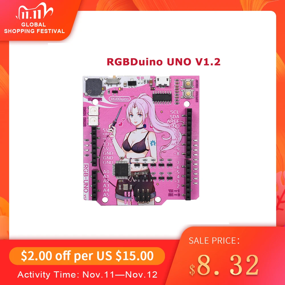 RGBDuino UNO V1.2 Jenny Development Board ATmega328P Chip CH340C VS Arduino UNO R3 Upgrade For Raspberry Pi 4 Raspberry Pi 3B afbeelding