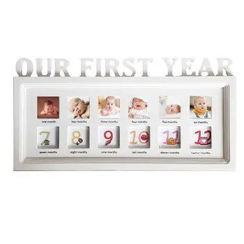 

Infant 12 Months Photo Frame Wooden Baby First Year Growth Record Creative Newborn Photos Display Decoration