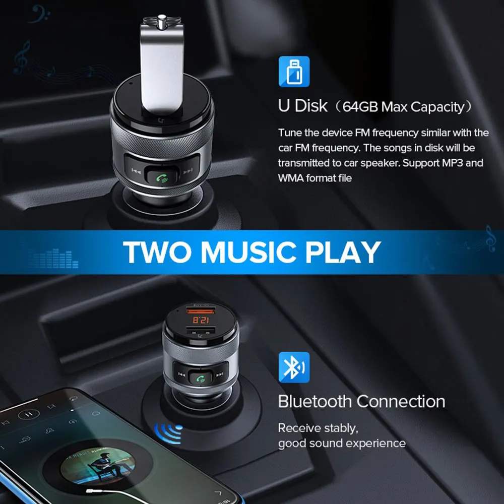 Vehemo автомобильное зарядное устройство Quick 3,0 Dual USB Handsfree Snelle Oplader Voor стерео MP3 Fm передатчик плеер смарт