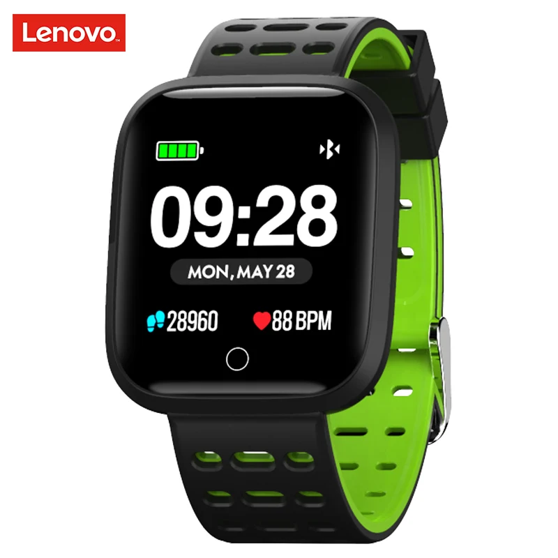 Green Lenovo Watch E1 Smartwatch 5ATM водонепроницаемые спортивные часы с Bluetooth, трекер сердечного ритма, напоминание о звонках/сообщениях, умные часы для Android iOS - Цвет: Green