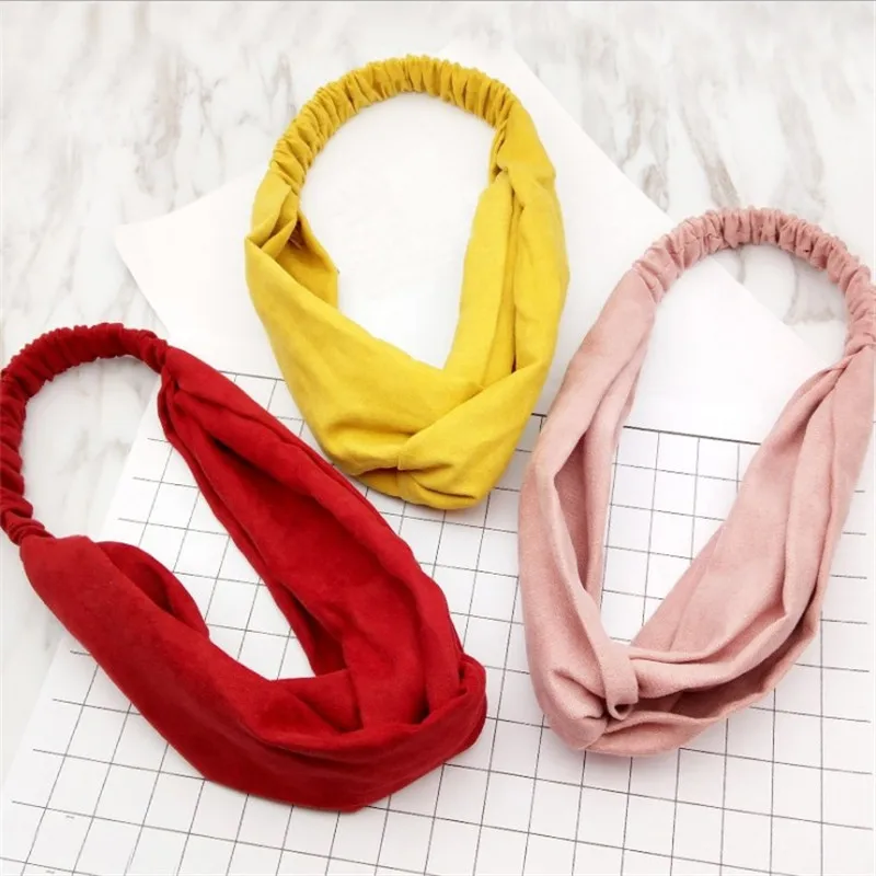 Повязка для волос женская замшевая мягкая эластичная однотонная винтажная лента