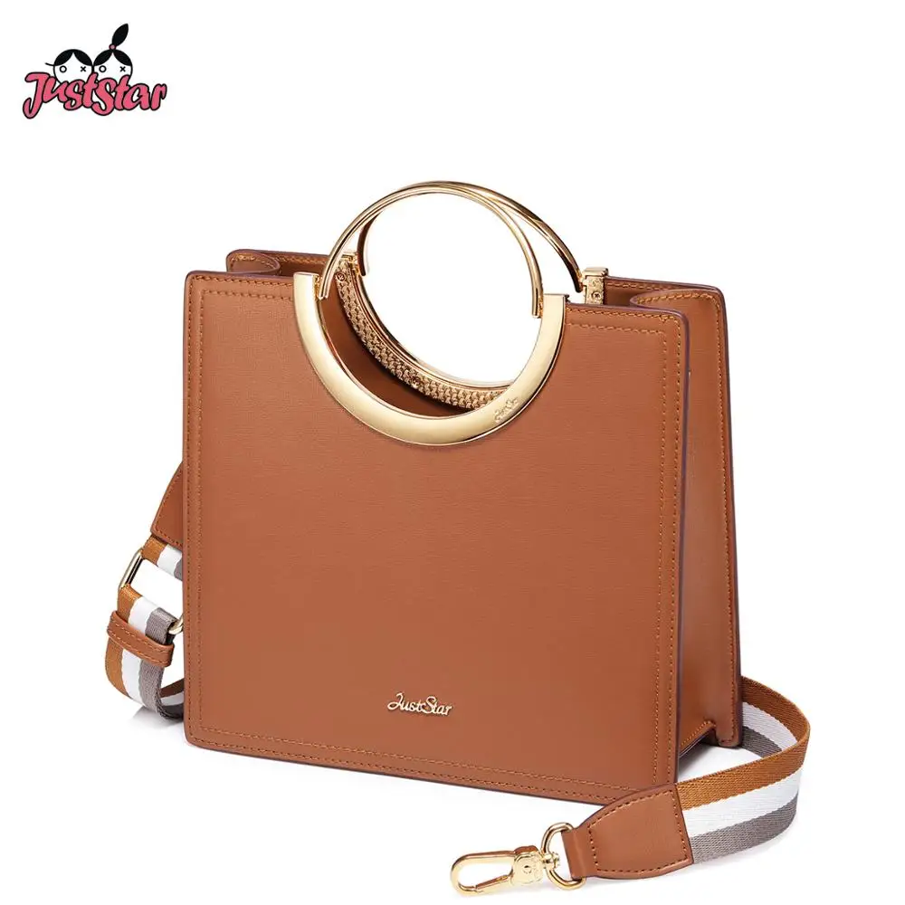 

JUST STAR Brand PU Leather Tote Purse Vintage Rings Handle Composite Bag Women's Handbags