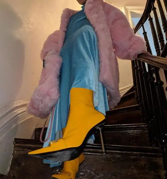 8cm Botas Mujer/ г.; зимние ботинки в стиле ретро на высоком каблуке; женские ботильоны-гладиаторы с острым носком; Botas Feminina; кожаная обувь; sapato feminino - Цвет: 8cm