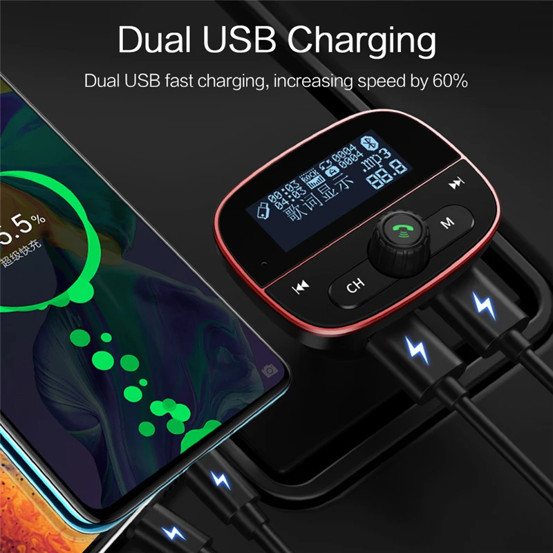 Автомобильный MP3 плеер передатчик 1 77 дюймов ЖК дисплей Bluetooth fm Hands Free вольтметр