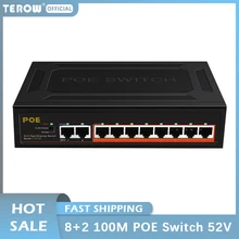 

TEROW 10 Port 100Mbps POE Network Switch Inner Power Supply 52V 93W 8+2 Fast Ethernet Switch VLAN Isolation 250m IEEE 802.3af/at