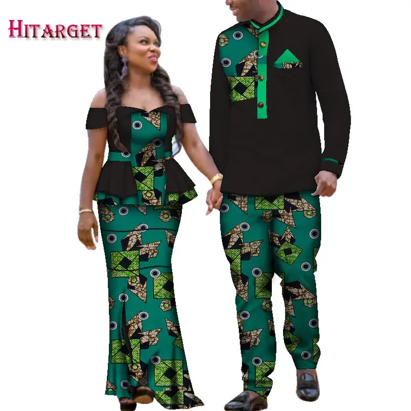 Милые влюбленные одинаковые пары в африканском стиле, женская одежда с коротким рукавом на День святого Валентина и мужской комплект WYQ113 - Цвет: 16