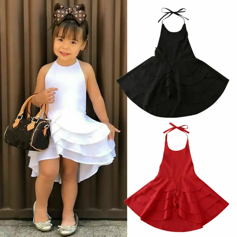 Emmababy Summer Toddler Infant Baby Kids Girl Backless Ruffles Solid Color Princess Party Wedding Tutu Flower Casual Dress | Детская