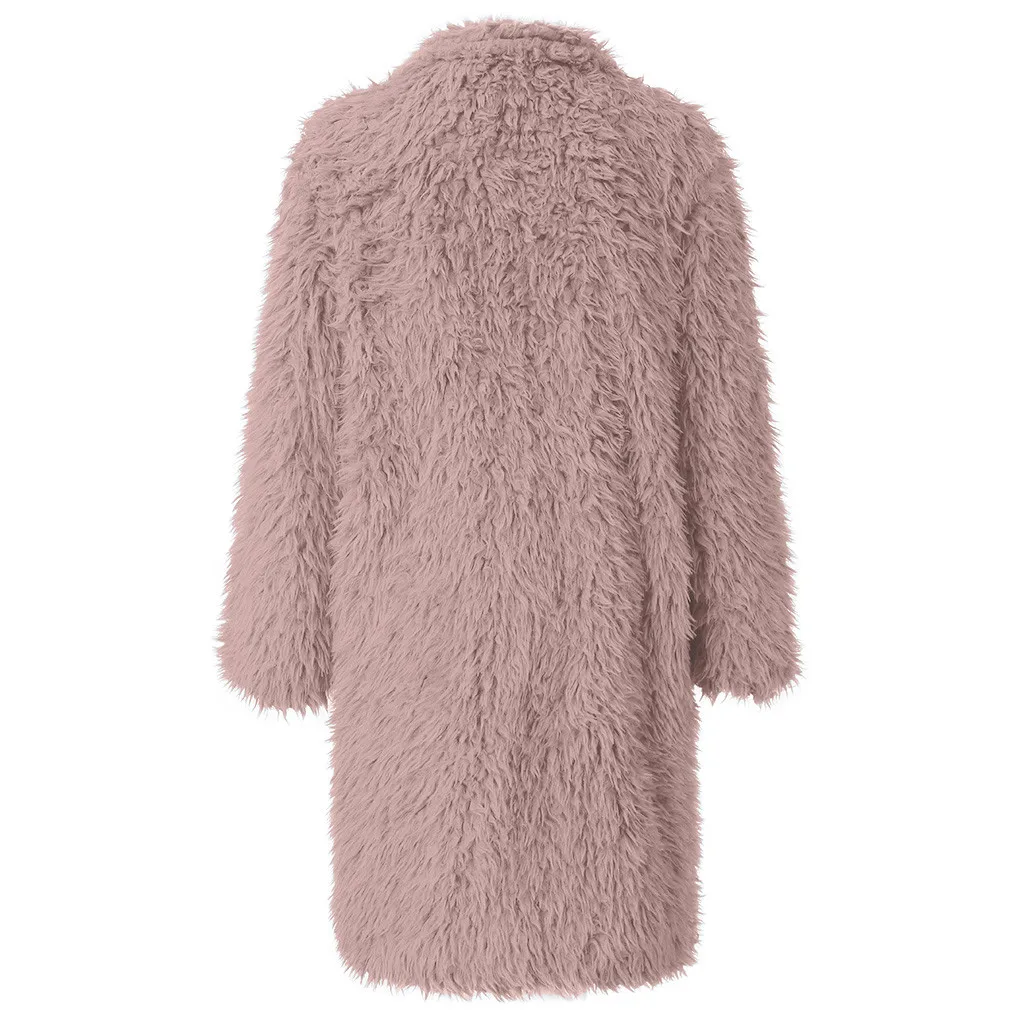 Элегантное длинное пальто из искусственного меха для женщин, осенне-зимнее теплое пальто из искусственной шерсти, женское плюшевое пальто, Повседневная плюшевая верхняя одежда