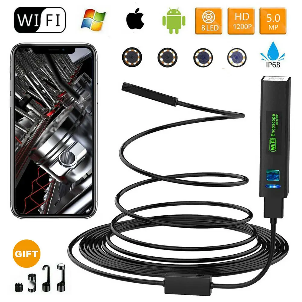 

HD 1200P Wifi Endoscope Camera for Android/iOS USB IP67 Waterproof Borescope Iphone Endoscopic Wireless Video Inspection Camera