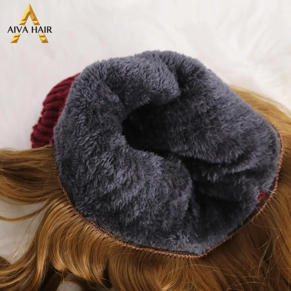 Aiva волосы естественное соединение красные вязаные шляпы парики для женщин бесклеевой синтетический светильник коричневый парик длинные волнистые волосы парик с черной шляпой