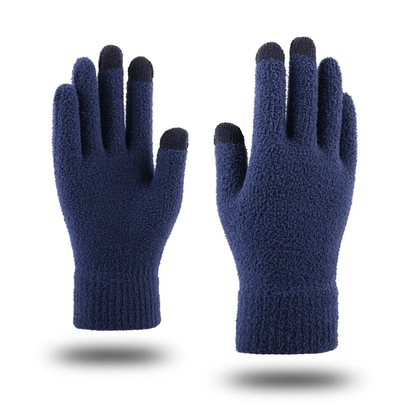 Navy Blue Новые зимние женские теплые Flence мужские варежки двойные толстые наручные женские перчатки для вождения с сенсорным экраном G021 - Цвет: Navy Blue