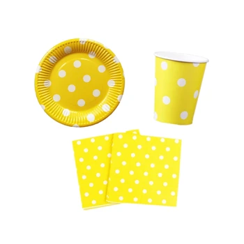 

Yellow Polka Dots Theme Happy Kids Favors Birthday Party Tableware Plates Cups Napkins Set Baby Shower Wedding Decoration 60pcs