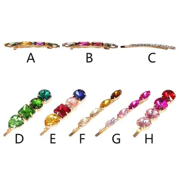 

Ladies Luxury Colored Jewelry One Word Hairpin Imitation Diamond Metal Alloy Spring Hairgrip Side Bangs Styling Hair Accessories