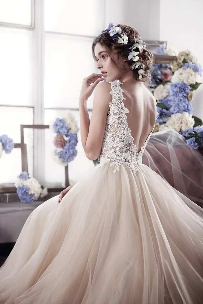 Vestido de noiva романтическое кружевное винтажное платье трапециевидной формы с открытой спиной свадебное платье Casamento платья для матери невесты
