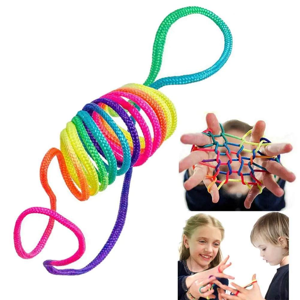 Kids Rainbow Rope Coloured String Toy Rope Finger Rope Puzzle Creates Various Figures Puzzle Game For Child Playing Game