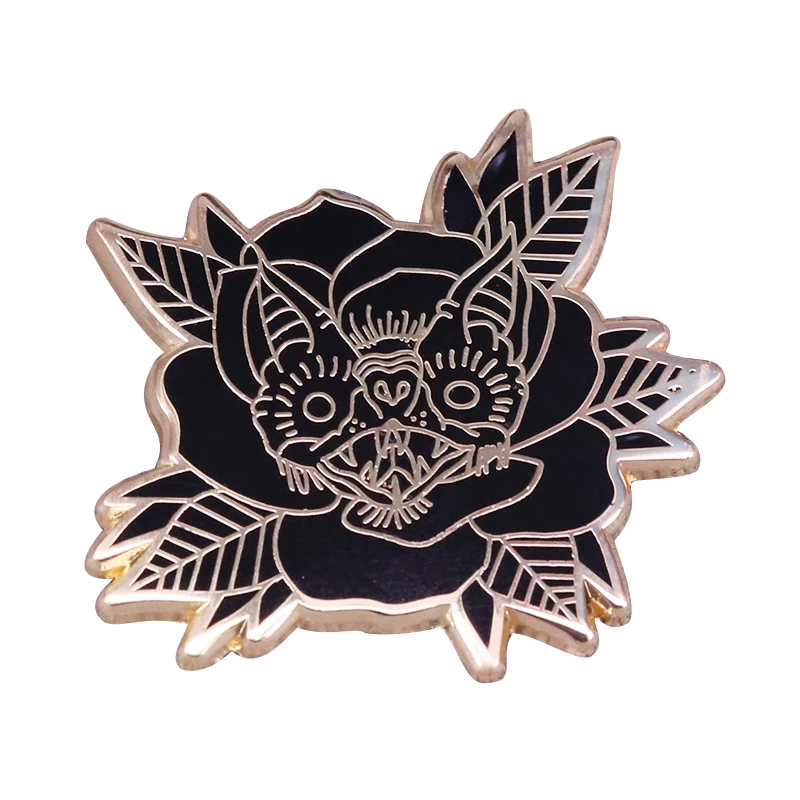 

Black bat with flowers lapel pin spooky Gothic Halloween collection