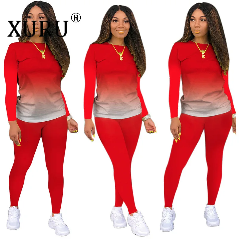 

XURU Classic Casual Solid Color Jumpsuit Two-piece Gradient Long-sleeved Jumpsuit