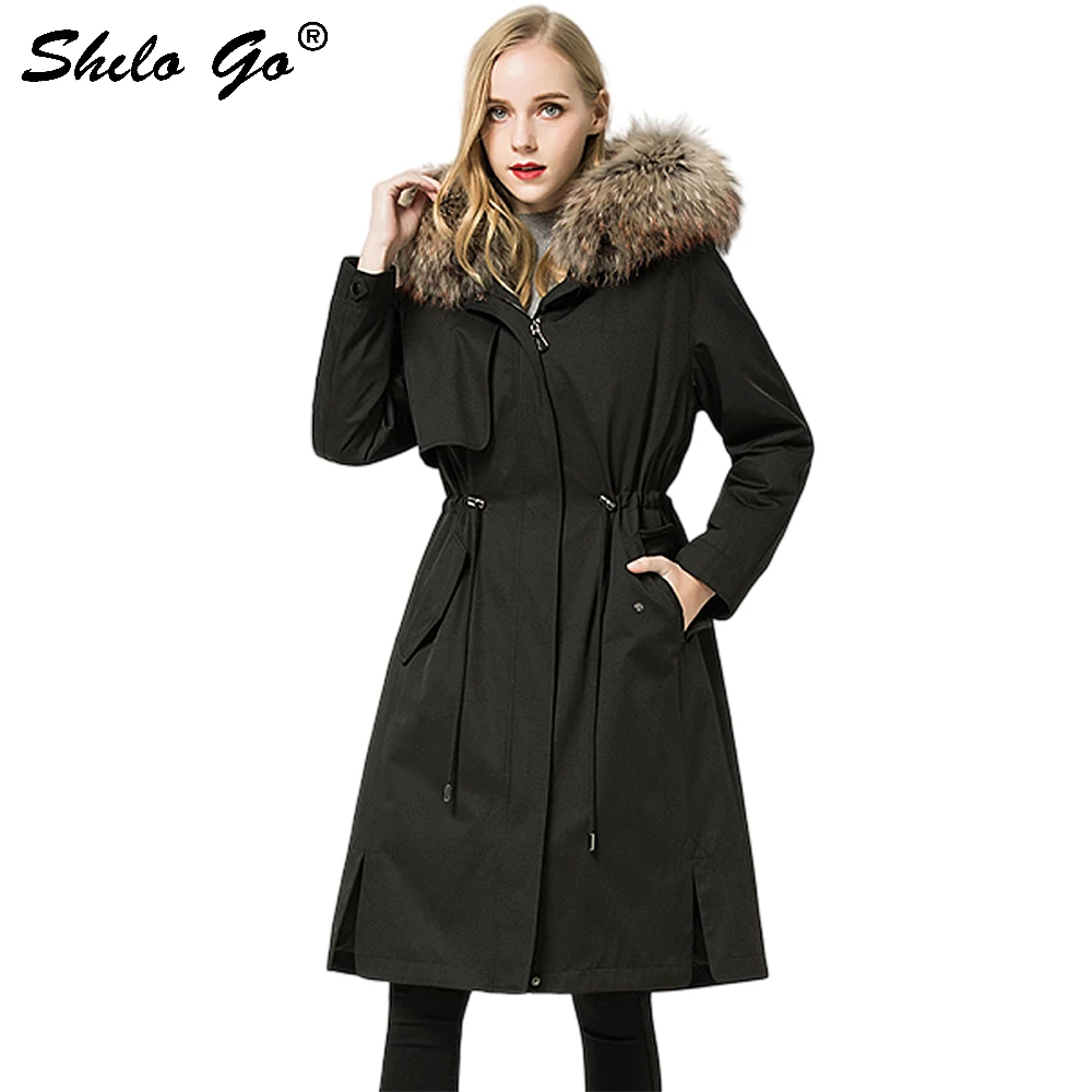 

Fur Parkas Casual Real Fox Fur Collar Hooded Rabbit Fur Lining Long Coat Women Winter Plus Size Drawstring Waist Outwear Female