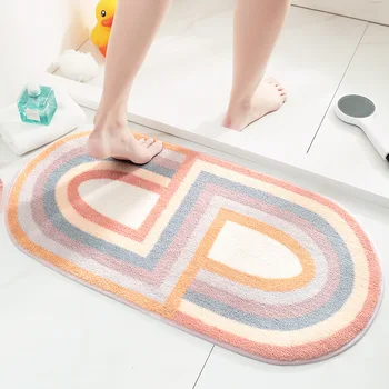

Fluffy Carpet Water-absorption Thicken Non-slip Bathroom Shower Room Bedroom Toilet Ground Mat Oval Color Rugs