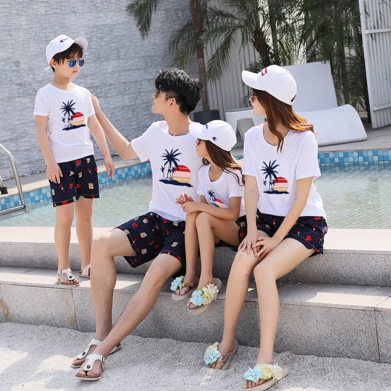 Семейная одежда для плавания пляжный купальный костюм мамы и дочки сына ребенка