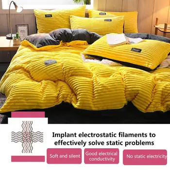 

4PCS Flannel Duvet Cover Set Thickened Warm Quilt Cover Bedsheets Pillowcase for Bedroom