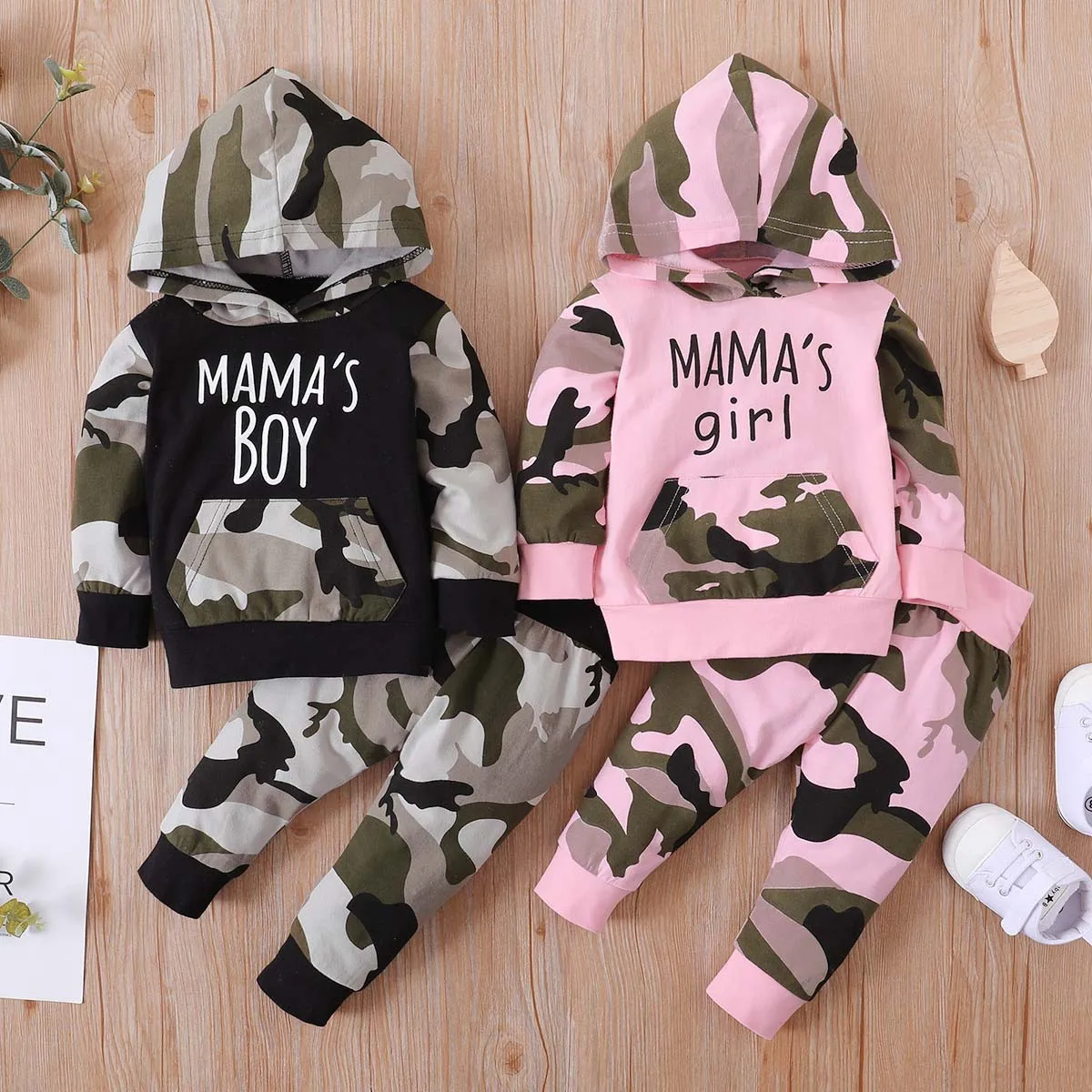 Infant Baby Boys Girls Pants Set Camouflage Hoodie Tops Long Sleeve Sweatshirt+Long Pants Daddy's Boy Outfits Fall Winter Clothes