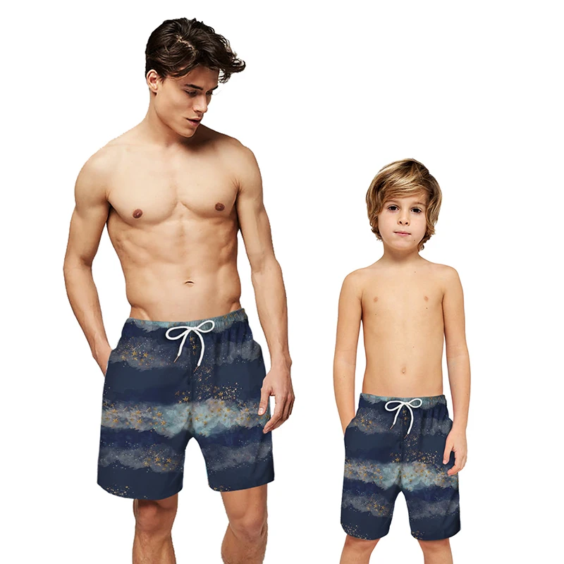 

Father Son Swimsuit Beachwear Matching Beach Printing Men Kids Boys Shorts Summer Casual Bathing Swimwear Clothes Swim Suit
