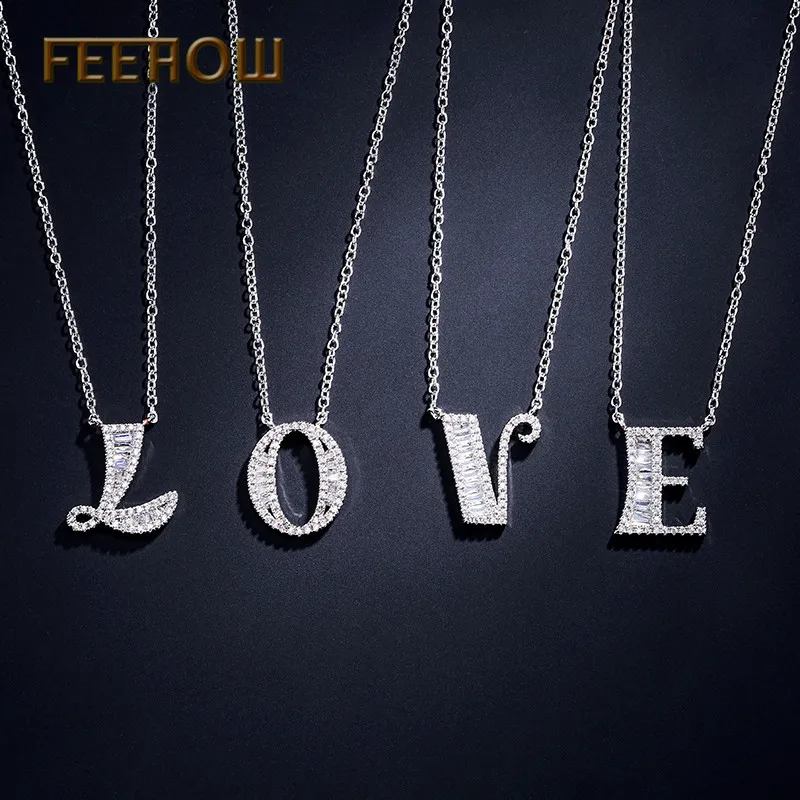 FEEHOW модные ожерелья с буквой высокое качество кубический цирконий кристалл