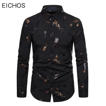 

Mens Bronzing Print Shirts 2020 Brand geometric Steampunk Chemise Black White Long Sleeve Tops Casual Camisa Masculina