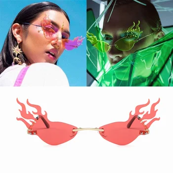 

Chic Flame Fire Shape Sunglasses For Women 2020 Luxury Brand Rimless Cat Eye Sun Glasses Men Retro Eyewear Female Party Shades