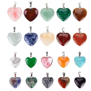 

20Pcs Heart Shape Healing Crystal Chakra Quartz Stone Multicolor Gemstone Pendants DIY Necklace Earring Jewelry Making
