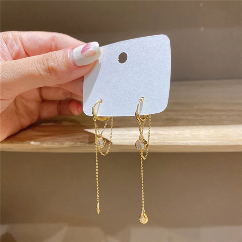 MENGJIQIAO Korean Cute Metal Circle Hoop Earrings For Women Girls Fashion Link Chain Long Tassel  Boucle d'oreille Jewelry