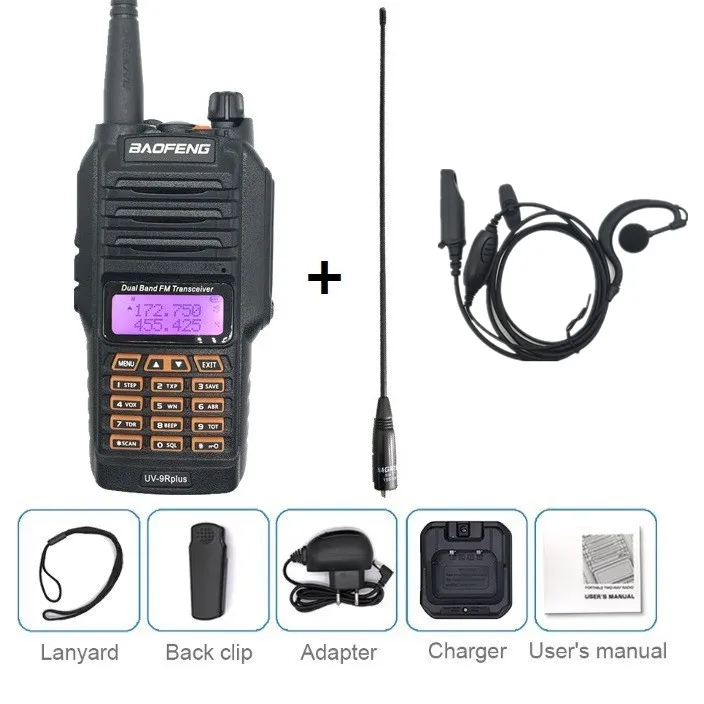 BAOFENG UV-9R плюс 10 W 4800 mAh Walkie Talkie 10 км Водонепроницаемый УВЧ УКВ радиостанция портативный любительский радиопередатчик станции КВ трансивер сканер рации 9r портативная Радиостанция 10 км - Цвет: and earpie anten