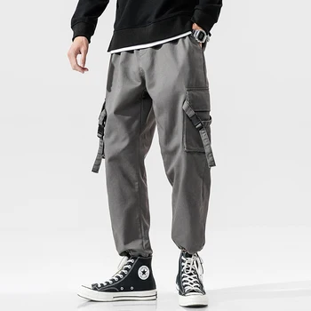 

Man Pants Spring New Fashion Streetwear Side pocket Joggers Trousers Hip Hop Pants Men Elastic Waist Loose Cargo Pants