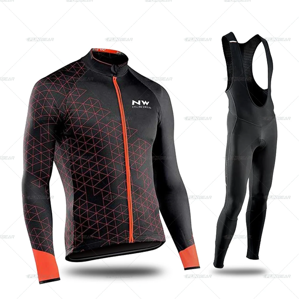 Pro Team длинный рукав Джерси комплект велосипедная одежда для езды на горном велосипеде спортивная одежда триатлонный костюм Maillot Ropa Ciclismo осень - Цвет: Bib Cycling Set