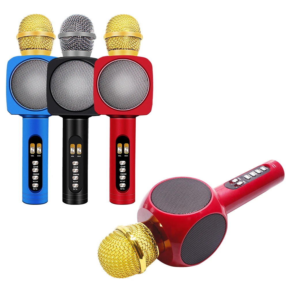 WS1816 беспроводной Bluetooth микрофон для караоке динамик USB вспышка светодиодный свет