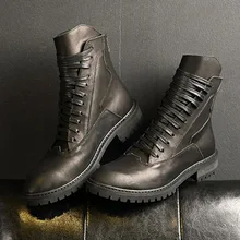 Мужские Винтажные Ботинки martin из натуральной кожи в стиле панк, готика, модные мужские мотоциклетные ботинки из коровьей кожи