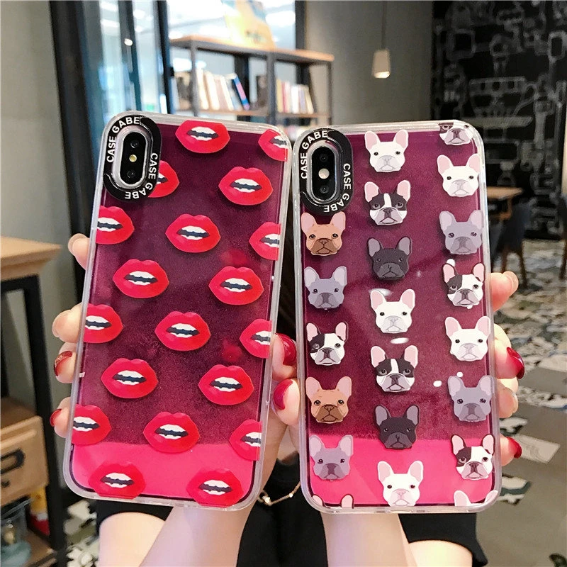

Luminous Liquid Quicksand Phone Case for IPhone 11 Pro Coque XR XS Max X 6 6S 7 8 Plus Fashion Sexy Lips Camera Protective Case