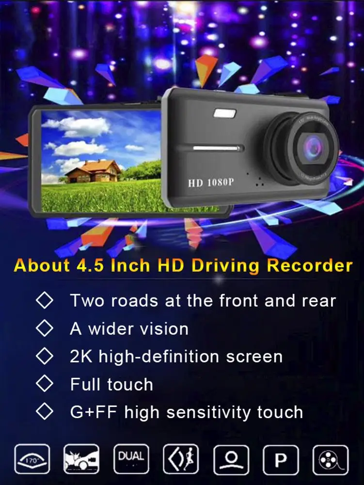 4,5 дюймов 1080P HD экран Автомобильный видеорегистратор g-сенсор приборная панель камера Dash Cam Запись вождения регистратор, видеорегистратор 170 градусов угол объектива