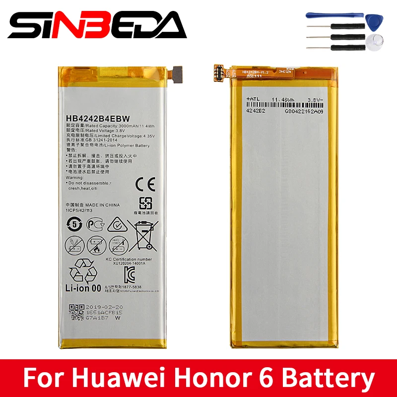 Sinbeda HB4242B4EBW 3000 мАч для Huawei Honor 6 4X H60-L01 H60-L02 H60-L04 аутентичная батарея запасная