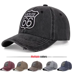 2021Trends ROUTE 66 embroidery retro washed ladies hat unisex sun hat baseball cap for men adjustable denim dad hat