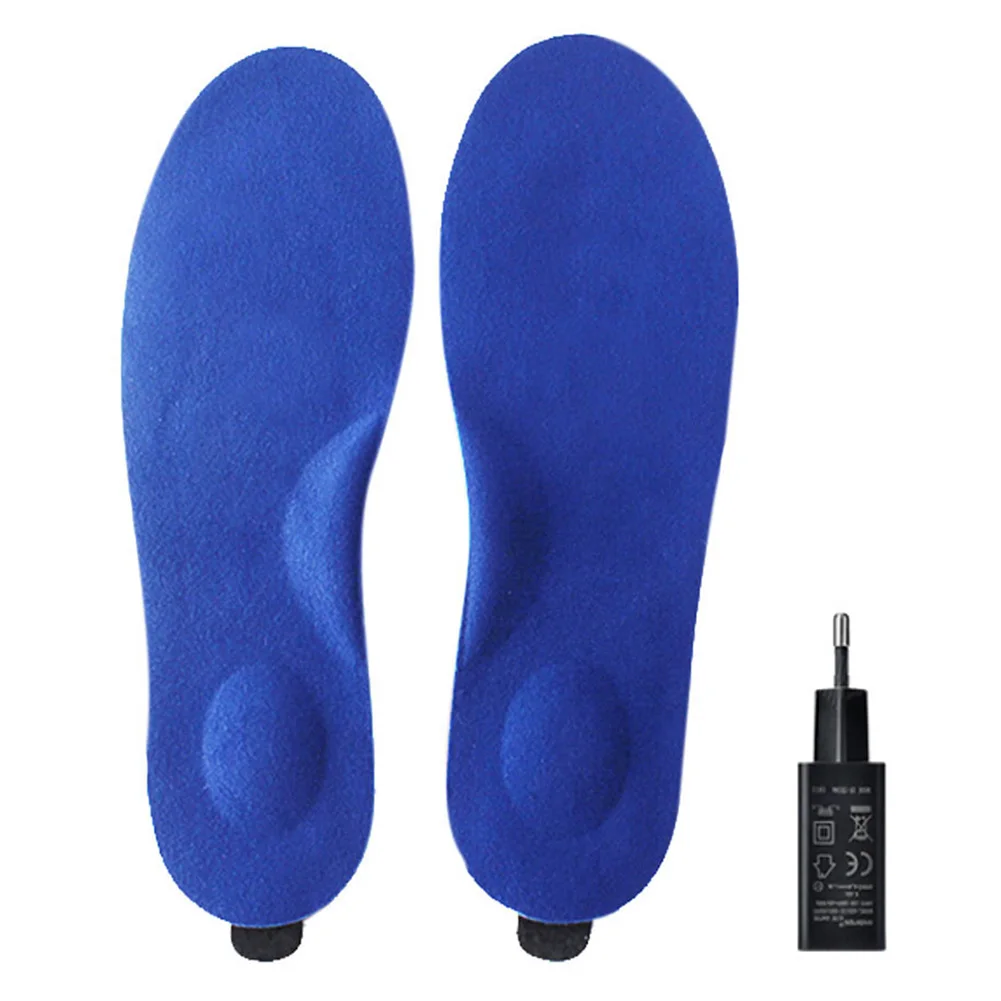 1 пара походный коврик с электрическим подогревом, стелька с мягкой ворсистой подкладкой для ног, походный зимний теплый пульт дистанционного управления, зарядка от usb, тепловой - Цвет: Blue EU
