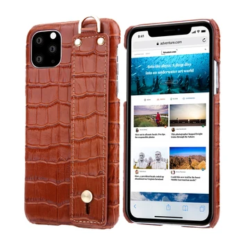 

Genuine Leather Ultra Thin Case For iPhone 11 11pro X XR XS Max Cell Phone Luxury Crocodile Hand Strap Slim Hard Cover Cases New