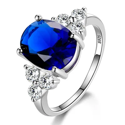 Women's S925 Sterling Silver Oval Zircon Ring - White, Pink, Light Blue & Champagne Zirconia