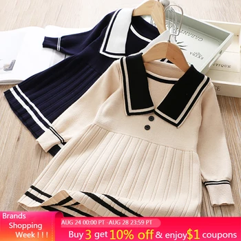 

Menoea Children Knitting Dress 2020 College Style Baby Girl Autumn Long Sleeve Dresses Children Winter Solid Clothing 2-7 Years